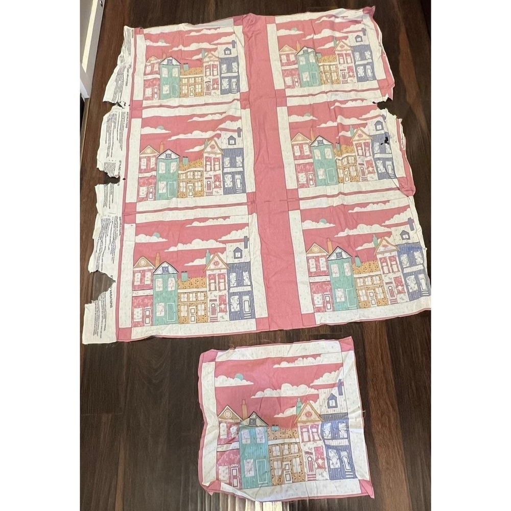 Vintage Cottage Houses Fabric Panel Cranston VIP Damaged Cut & Sew